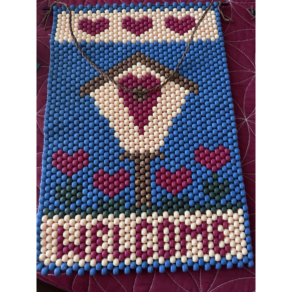 Vtg WELCOME SIGN 14"x10" Wal Beaded Hanging Birdhouse Hearts Farm Plaque - Picture 5 of 5